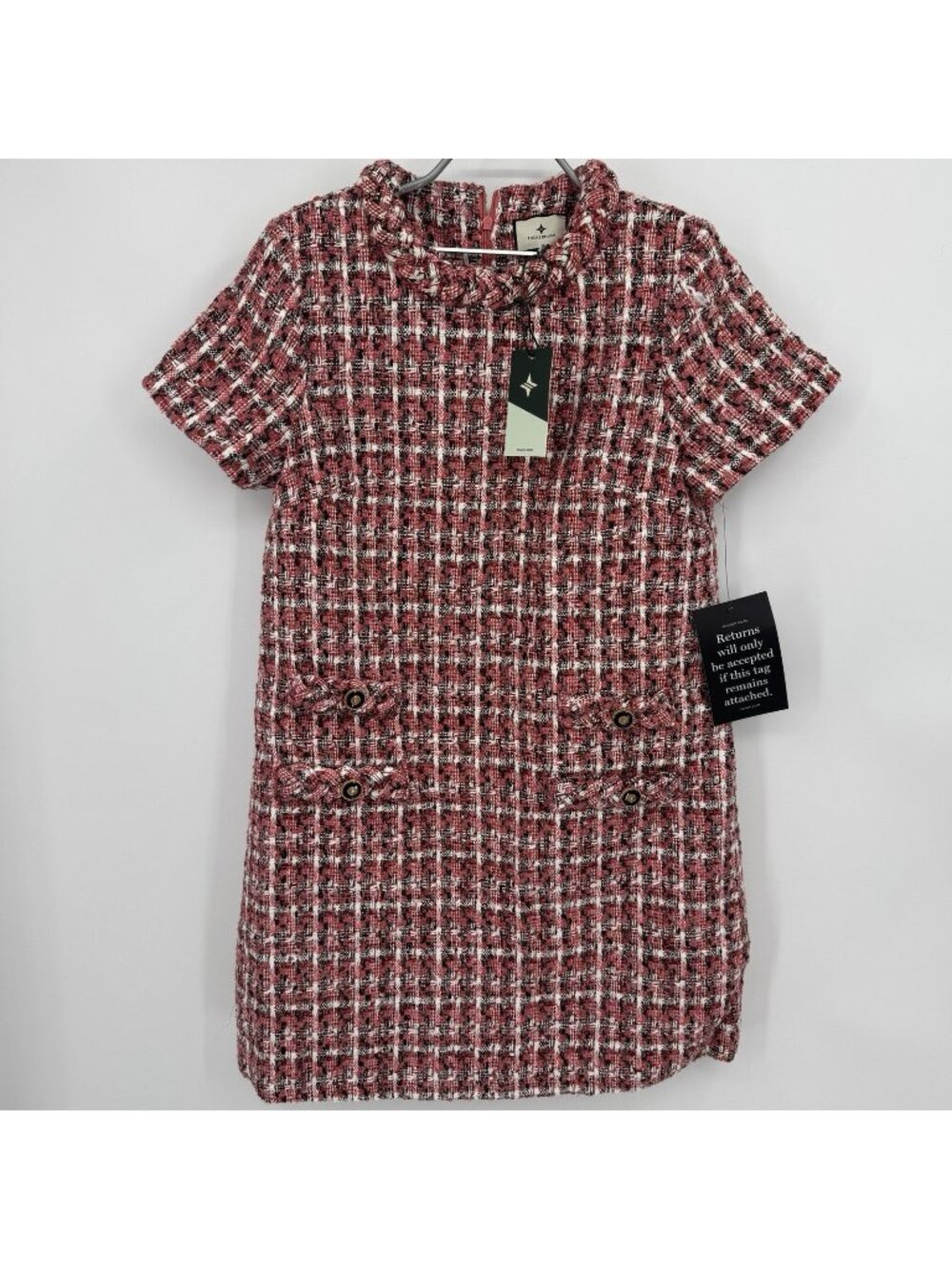 Tuckernuck Tweed Jackie Dress size M Shift Mini Business Career Pink/Red/Black